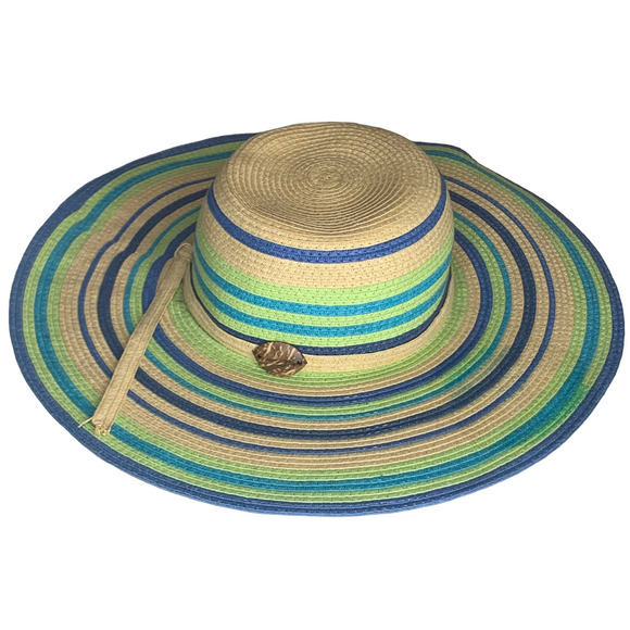 Panama Jack Accessories - Panama Jack Wide Brim Straw Hat Blues and Greens